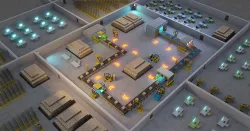 Sci fi factory with conveyor line and robotic arms  animation Low-poly 3D model