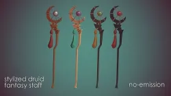 Stylized Fantasy Druid Staff Collection Game-Ready Low-poly 3D model