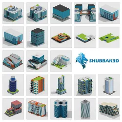 Voxel Modern Buildings Pack Low-poly 3D model