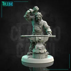 (0194) Male human tiefling firbolg half orc blacksmith with a hammer and anvil