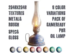 9 colors painted vintage kerosene oil lamp da1 Low-poly 3D model