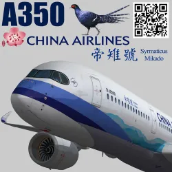 Airbus A350-900 XWB China airlines Syrmaticus Mikado livery Low-poly 3D model