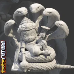 Chibi Vishnu Rests on Divine Serpent [Easy Paint]