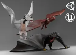 Fantasy Fire Dragons Low-poly 3D model