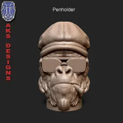 Gangster gorilla smoking with cap v2 Penholder and flowerpot 3D print model
