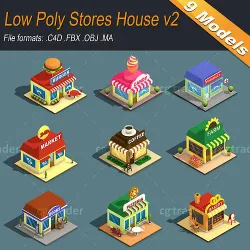 Low Poly Stores House ver 2 Isometric Low-poly 3D model
