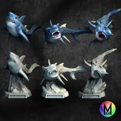 Sharks Set - Set of three Glacier Sharks and 5e Stat blocks ( three shark models )