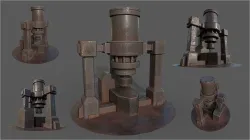 Stylized Fantasy Machine - Industrial Forge Press Low-poly 3D model