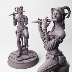 Tiefling Bard | Flute Playing Hellspawn Hero On Stool For Tabletop Fantasy RPG