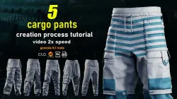 5 Male Cargo Pants MD CLO3D zprj obj fbx Full tutorial 3D model