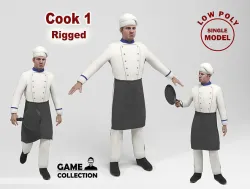 Cook 1 chef holding frying pan Low-poly 3D model