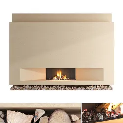 Decorative wall with fireplace set 52 3D model