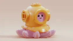 Diving Octopus Miniature and Render Scene 3D print model
