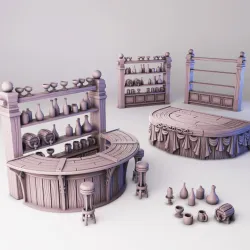 Tavern/Lounge Bar, Stage & Shelves | RPG Scatter Scenery For Tabletop Wargames and Role Playing Games