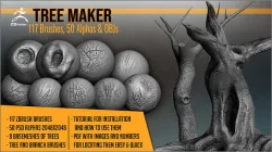 Tree Maker 117 ZBrush Brushes 50 Alphas and 8 Tree Basemeshes 3D model