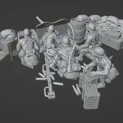 WW2 28mm french 47mm AT GUN with crew and sandbag barricade