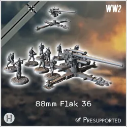 88 mm 8,8 Flak 36 German anti-aircraft and anti-tank gun (with 11 crew figures) - Germany Eastern Western Front Normandy Stalingrad Berlin Bulge WWII
