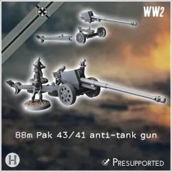 88 mm 8,8 Pak 43/41 German anti-tank gun (with 5 crew figures) - 28mm 15mm Axis WW2 Germany Late Berlin Eastern Western Artillery Heavy AT