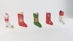 Christmas socks with present boxes 3D model