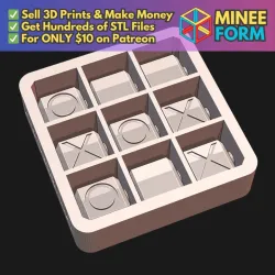 Durable Print-in-Place Portable Tic Tac Toe Game MineeForm FDM 3D Print STL File