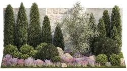 Garden with alpine slide bushes of thuja and lavender 1265 3D model