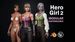 Hero Girl 2 - Customizable Modular Game Ready Low-poly 3D model