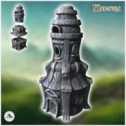 Large medieval tower with wooden door and concave roof and wooden beams (31) - Medieval Fantasy Magic Feudal Old Archaic Saga 28mm 15mm