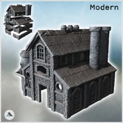 Large modern warehouse with double chimneys and annex tank (2) - Future Sci-Fi SF Post apocalyptic Tabletop Scifi 28mm 15mm 20mm Modern