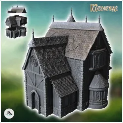 Medieval house with rounded bay window and spiked roof (32) - Medieval Gothic Feudal Old Archaic Saga 28mm 15mm RPG