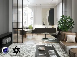 Modern Classic Interior Scene for Cinema 4D and Octane Render 3D model