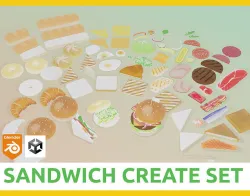 Sandwich create set -Bread and ingredient- Low-poly 3D model