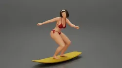 Sexy Girl in A Bikini Swimsuit Riding Wave on board 3D print model