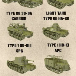 STL PACK - 18 JAPANESE Fighting vehicles of WW2 + 2 Tankmen (VOLUME 1, scale 1:56) - PERSONAL USE