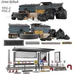 Street kitbash Low-poly 3D model