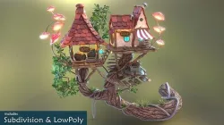 Subdivision LowPoly Fairy Treehouse Low-poly 3D model