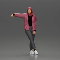 Beautiful Girl in Hijab and Jacket Leaning on the Car with Hand