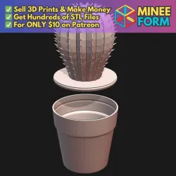 Cute Cactus Plant in Flower Pot Container with Secret Compartment MineeForm FDM 3D Print STL File