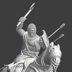 Leper Knight mounted, fighting with axe