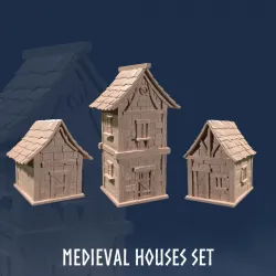 Medieval Houses Set (3 Models) - Houses - House - Medieval House - Fantasy House - Human House - House - Building - Hut - Shed  - Home -  Terrain