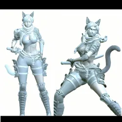 Neko Assassin (2Poses, 3 Heads)+NSFW + Detailed Base