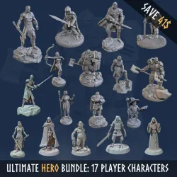 Ultimate Hero Bundle: 17 Hero Player Characters (Hero, Heroes, Gnome, Paladin, Dwarf, Ranger, Elf, Mage,  Archer, Githyanki, Warrior, Fighter, Halfling, Rogue,  Human, Warrior, Kenku, Monk, Orc, Barbarian, Ranger)
