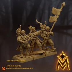 High Elf Queen’s Guard Command Group | 32mm Scale Presupported