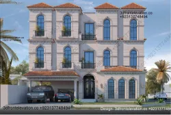 8 bed room house Floor plan with Three storey design, Triple Storey elevation Design with 8 Bed room with kitchen Living