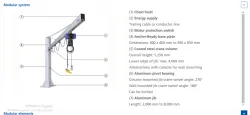 jib crane system with chain hoist up to 125kg lift