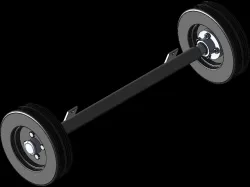 Baggage dolly axle with 475mm wheel and 2.5" hollow pipe for support
