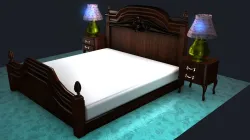BED BED  SIDE CONSOLE AND LAMP