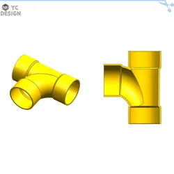 (Injection mold) A mold diagram of a three-way pipe fitting