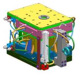 Injection mold - a pair of peripheral full slider mold drawings with oil cylinder core pulling