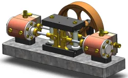 opposed piston dual cylinder steam engine