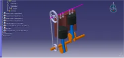 Half section Assembly of 2 cylinder engine.